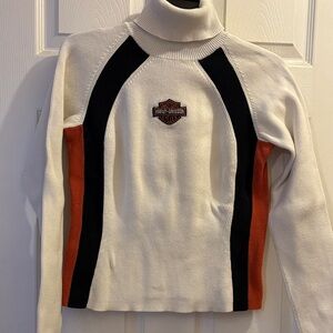 Harley-Davidson Women's Cream, Black, and Orange Turtleneck Sweater